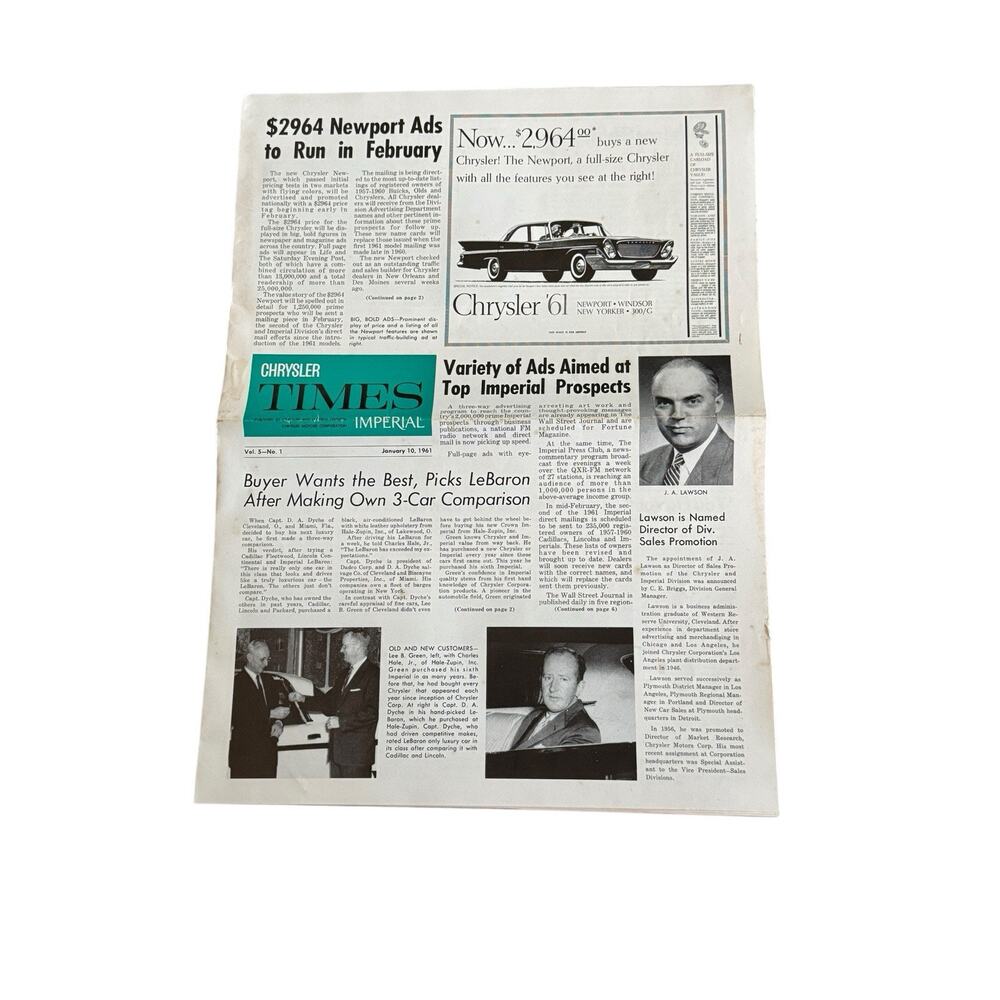 VTG Chrysler Times Salesman‎ Newsletter January 1961 Dealership Reports READ